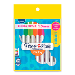 Plumas Paper Mate Kilométrico InkJoy 100 / Punto mediano / Tinta colores surtidos / 10 piezas