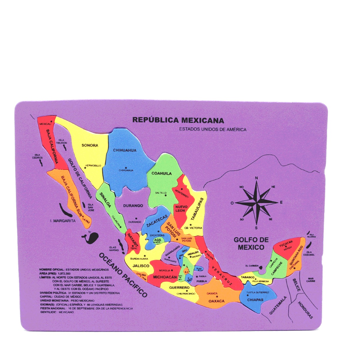 FOAMY MAPA DE LA REPÚBLICA MEXICANA (COLORES, 1 PZA.)