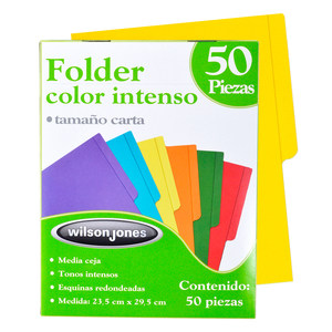 Folders Carta Wilson Jones Media Ceja Colores Intensos 50 piezas