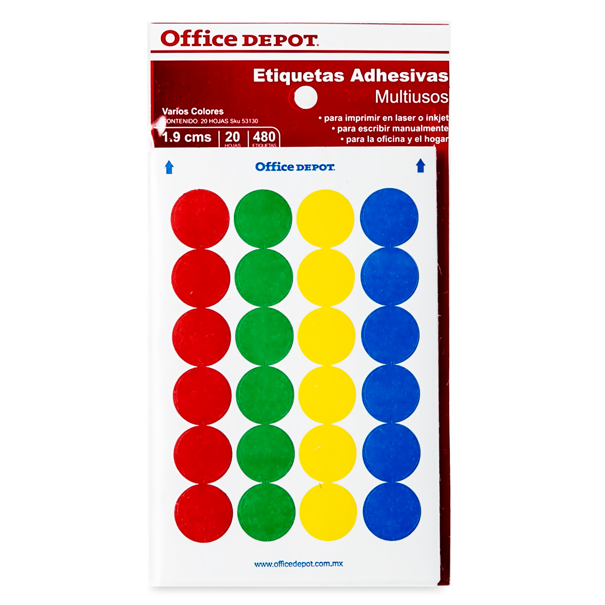 Etiquetas Adhesivas Circulares Office Depot / 1.9 cm / Colores surtidos / 480 etiquetas