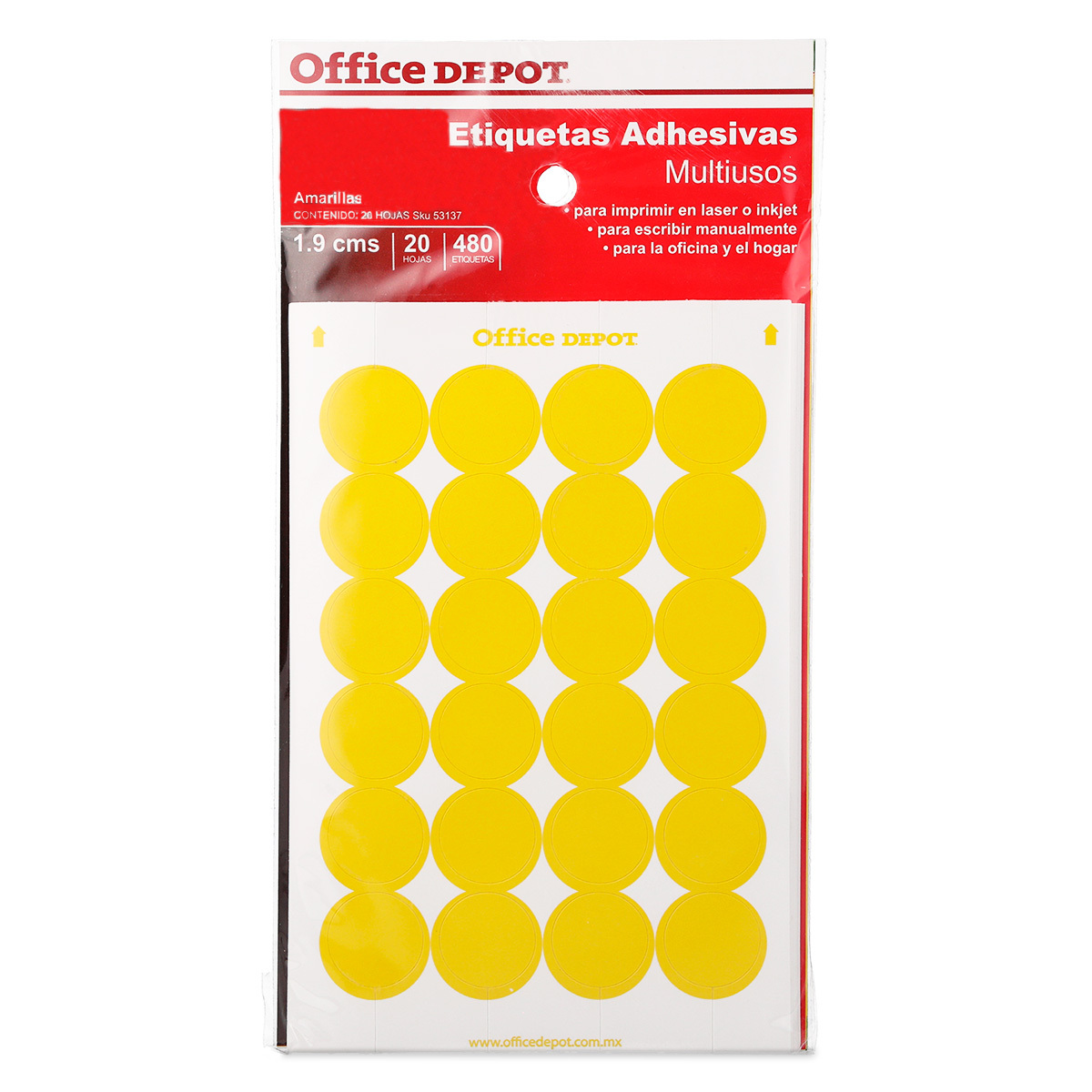 Etiquetas Adhesivas Circulares Office Depot  cm Amarillo 480 etiquetas | Office  Depot Mexico