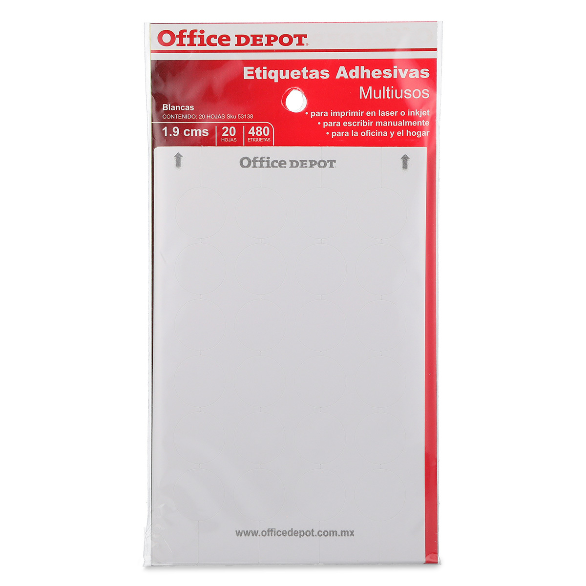 Etiquetas Adhesivas Circulares Office Depot / 1.9 cm / Blanco / 480 etiquetas