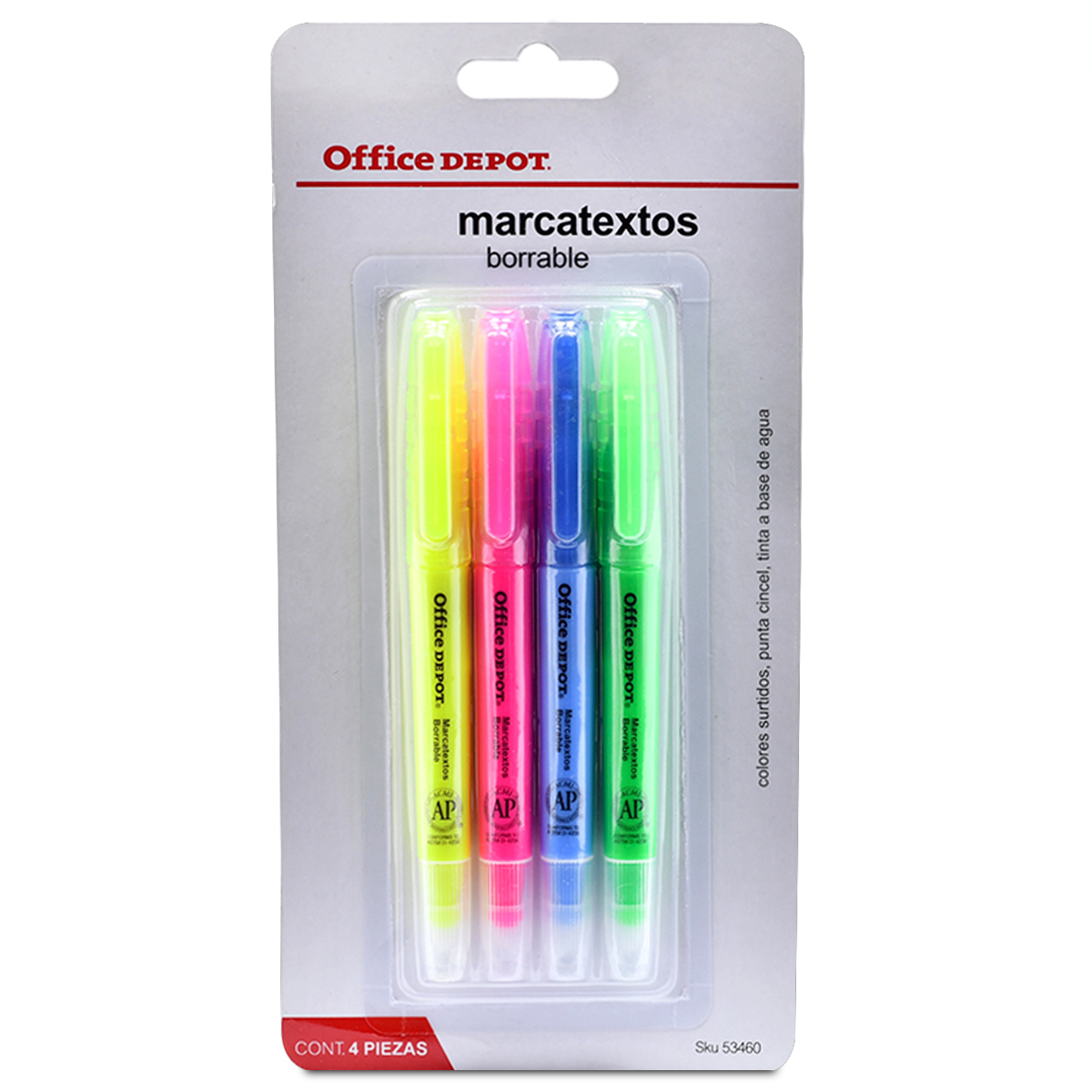 Marcatextos Office Depot Punta Cincel Colores surtidos 4 piezas | Office  Depot Mexico