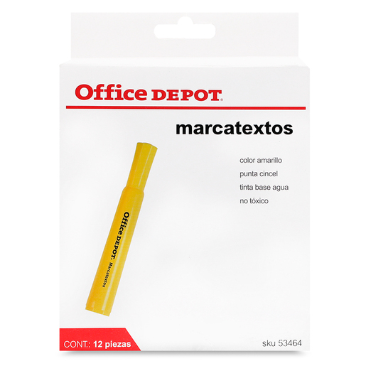 Marcatextos Office Depot / Punta Cincel / Amarillo / 12 piezas
