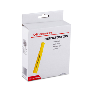 Marcatextos Office Depot / Punta Cincel / Amarillo / 12 piezas