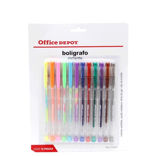 Plumas de Gel Office Depot Shine / Punto mediano / Tinta con brillos colores surtidos / 12 piezas