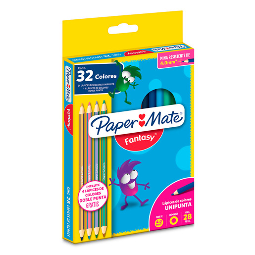 Lápices de Colores Redondos Paper Mate Fantasy 4.0 mm / 28 piezas / 4 bicolores gratis