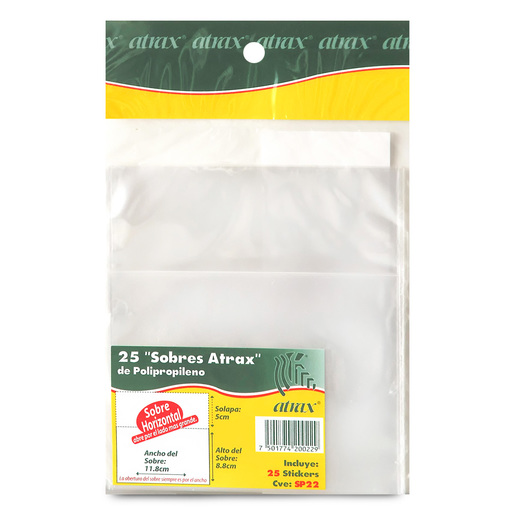 Sobre Atrax Plástico Transparente 8.8 x 11.8 cm 25 piezas