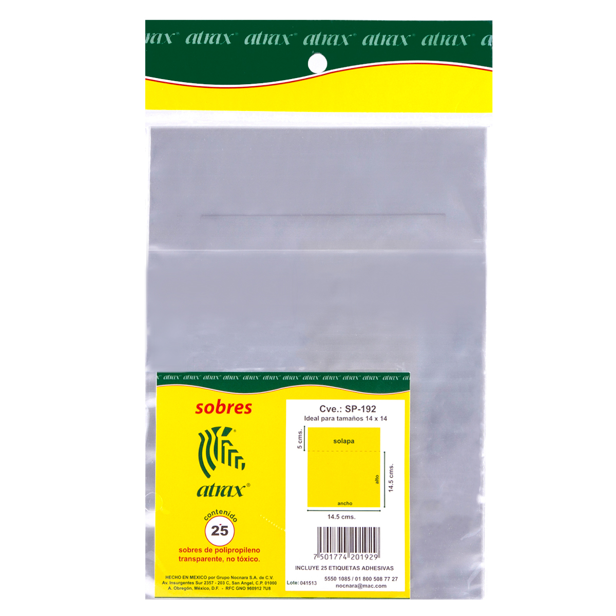 SOBRE PLASTICO CUADRADO ATRAX (25 PZS.)
