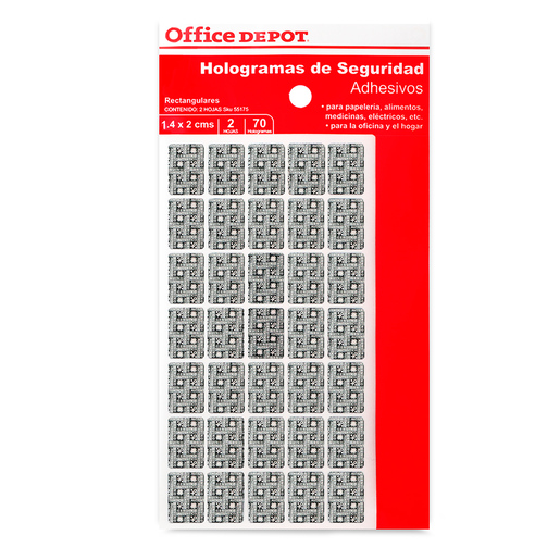 Etiquetas Adhesivas de Seguridad Rectangulares Office Depot / 1.4 x 2 cm / Holograma / 70 etiquetas