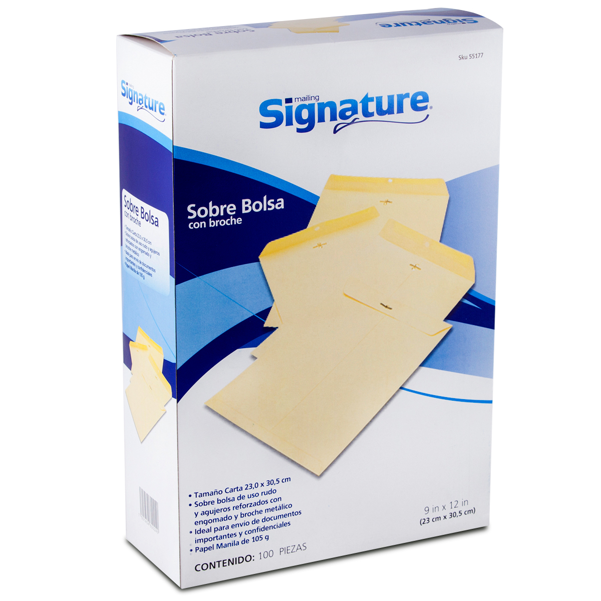 Sobres de Papel con Broche Metálico Carta Signature / Manila / 100 Piezas