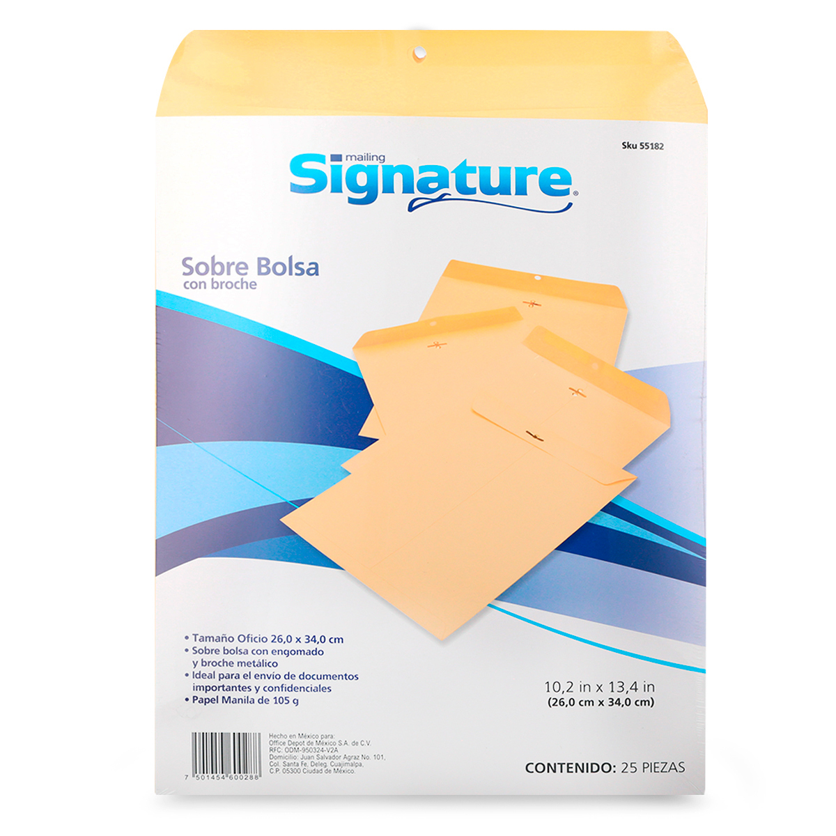 Sobres de Papel con Broche Metálico Oficio Signature / Manila / 25 Piezas