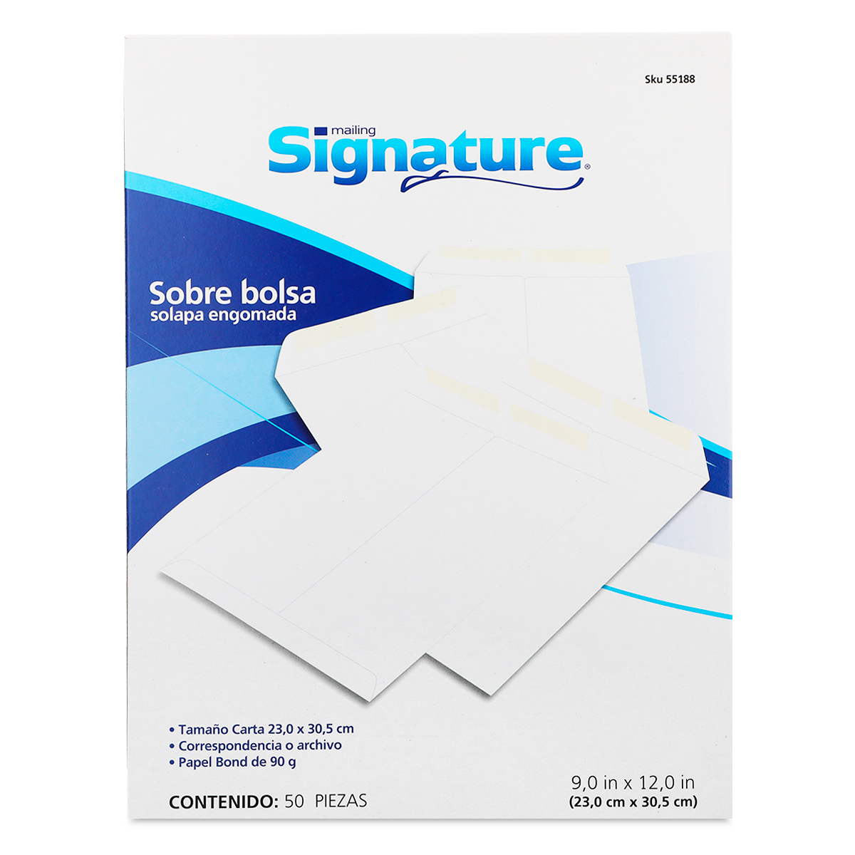Sobres de Papel con Solapa Engomada Carta Signature Blanco 50 piezas