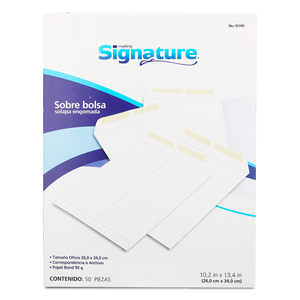 Sobres de Papel con Solapa Engomada Oficio Signature Blanco 50 Piezas Sobres de Papel con Solapa Engomada Oficio Signature Blanco 50 Piezas