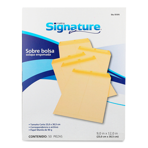 Sobres de Papel con Solapa Engomada Carta Signature / Manila / 50 Piezas Sobres de Papel con Solapa Engomada Carta Signature / Manila / 50 Piezas