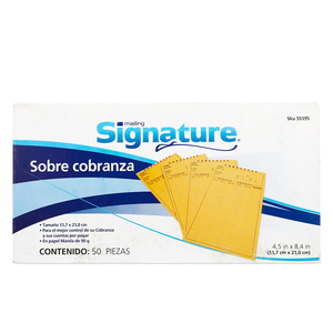 Sobres de Papel para Cobranza Signature / Manila / 50 Piezas Sobres de Papel para Cobranza Signature / Manila / 50 Piezas