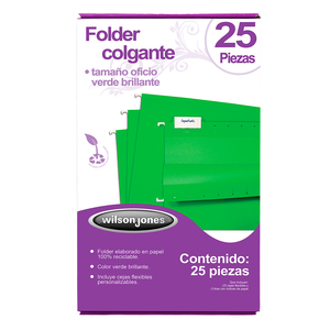 FOLDER COLGANTE OFICIO WJ (VERDE B, 25 PZS.) FOLDER COLGANTE OFICIO WJ (VERDE B, 25 PZS.)