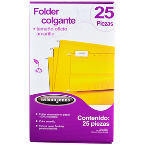 FOLDER COLGANTE OFICIO WJ (AMARILLO, 25 PZS.) FOLDER COLGANTE OFICIO WJ (AMARILLO, 25 PZS.)