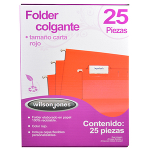 FOLDER COLGANTE CARTA WILSON JONES (ROJO, 25 PZS.) FOLDER COLGANTE CARTA WILSON JONES (ROJO, 25 PZS.)