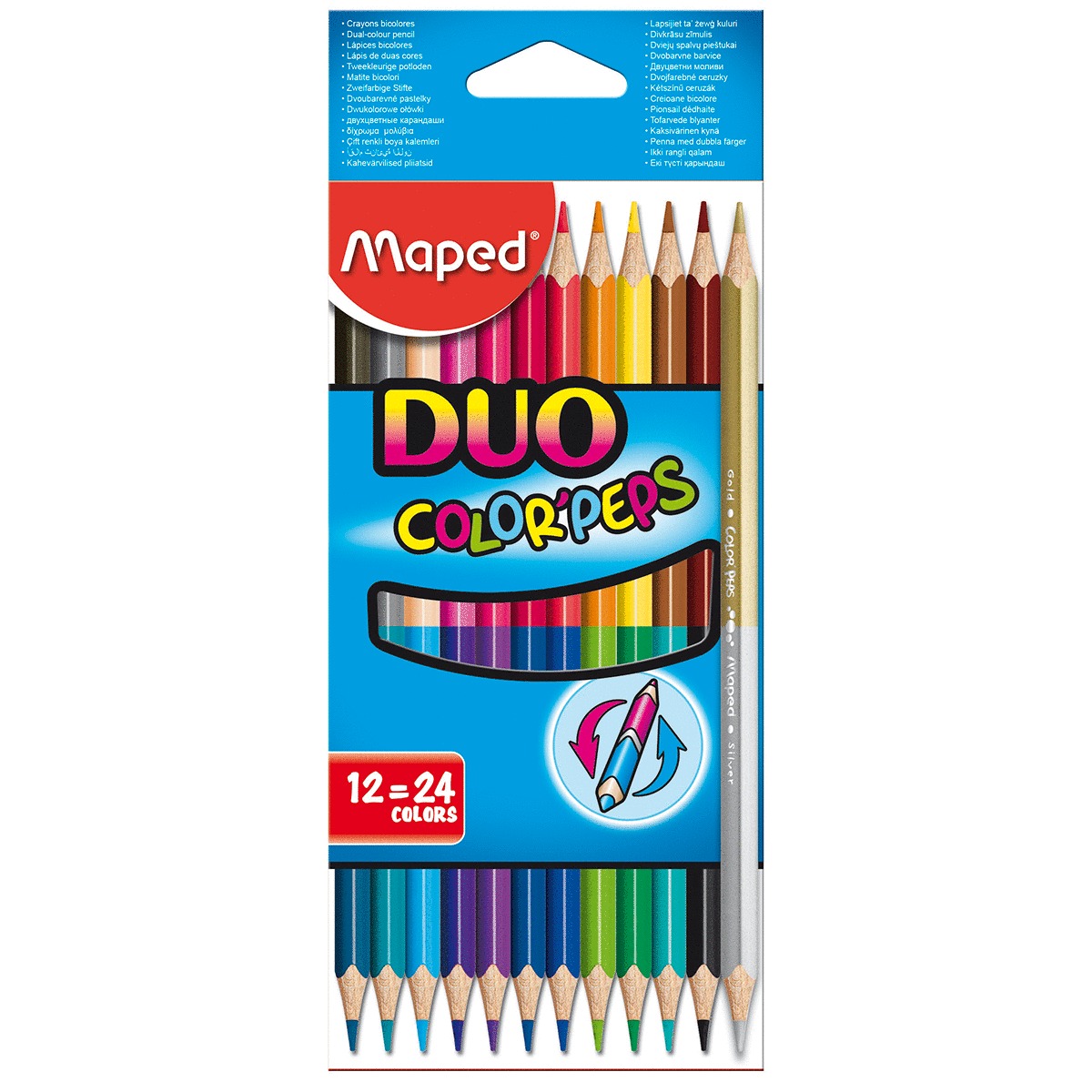 Lápices de Colores Bicolores Redondos Maped Color Peps Duo 12 piezas | Office  Depot Mexico