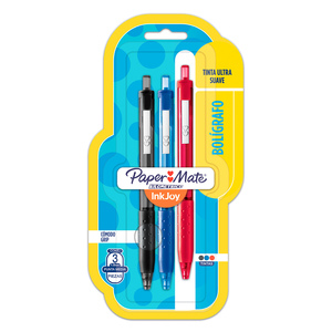 Plumas Retráctiles Paper Mate Kilometrico InkJoy 300 RT / Punto mediano / Tinta negra roja azul / 3 piezas Plumas Retráctiles Paper Mate Kilometrico InkJoy 300 RT / Punto mediano / Tinta negra roja azul / 3 piezas