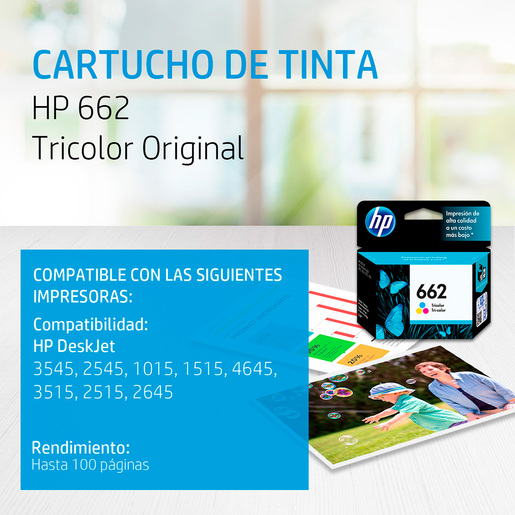 Cartucho de Tinta Hp 662 / CZ104AL / Tricolor / 100 páginas / DeskJet