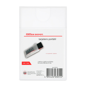 Tarjetero Portátil Office Depot / Plástico / 6.2 x 9.8 x 1 cm / Transparente Tarjetero Portátil Office Depot / Plástico / 6.2 x 9.8 x 1 cm / Transparente