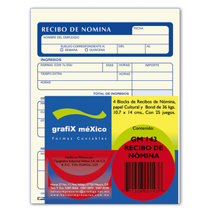 RECIBO DE NOMINA GRAFIX (25 HOJAS, 4 PZS.) RECIBO DE NOMINA GRAFIX (25 HOJAS, 4 PZS.)