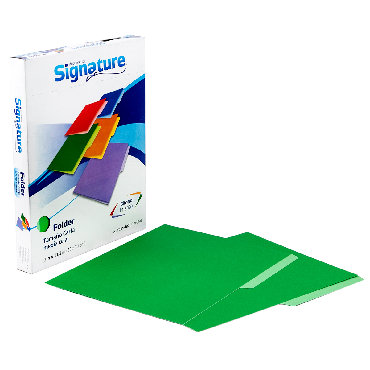 Folders Carta con Media Ceja Bitono Signature / Verde / 50 piezas