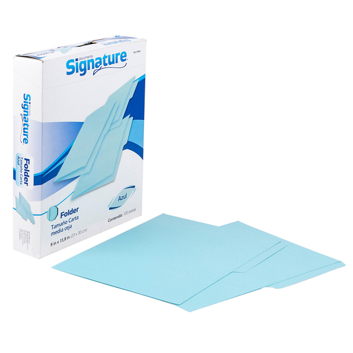 Folders Carta con Media Ceja Signature / Azul / 100 piezas