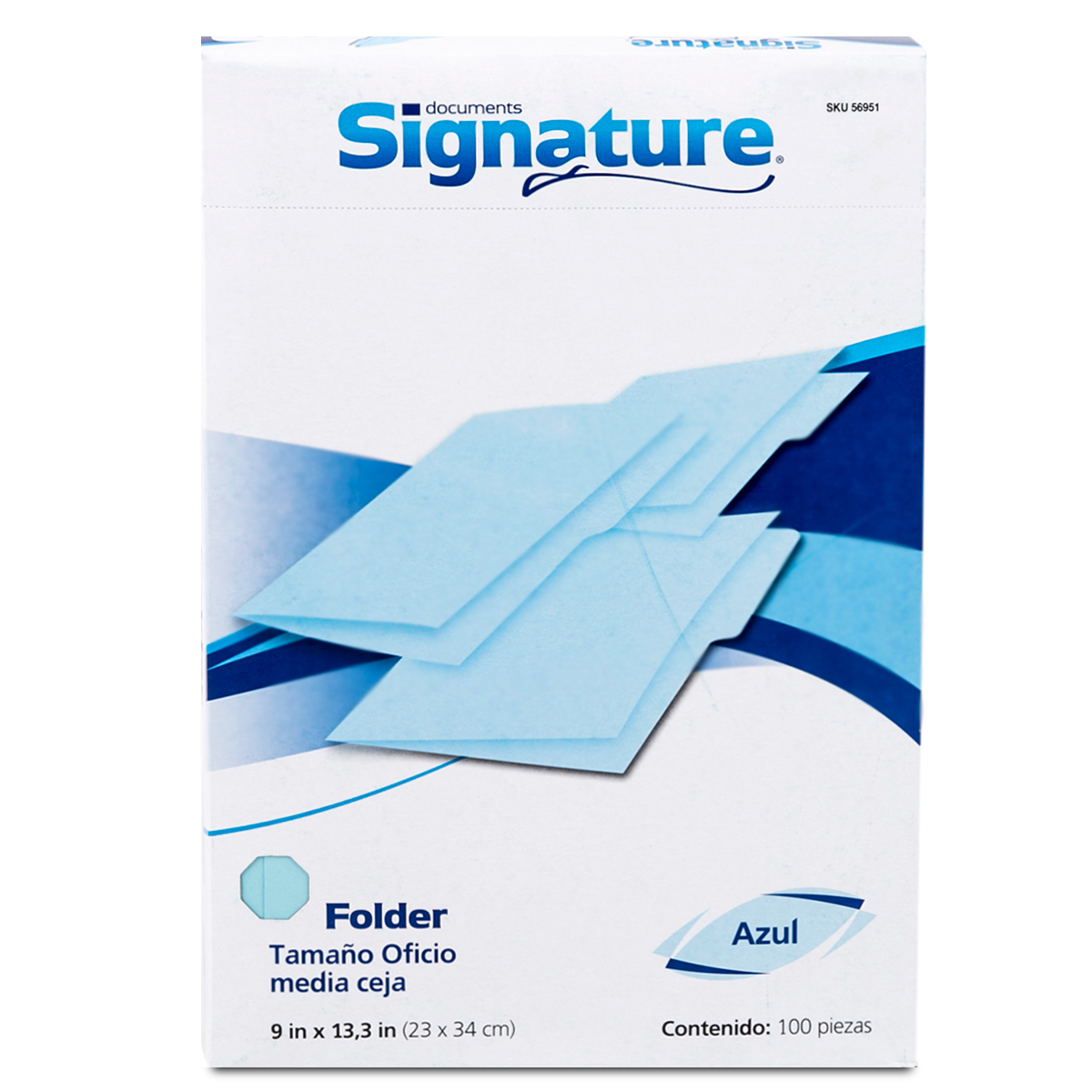 Folders Oficio con Media Ceja Signature / Azul / 100 piezas