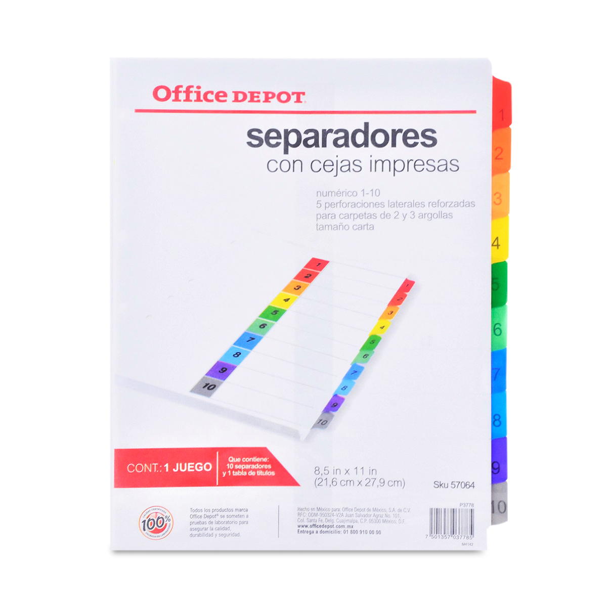 Separadores Office Depot Colores Numero 10 Pzs Office Depot Mexico