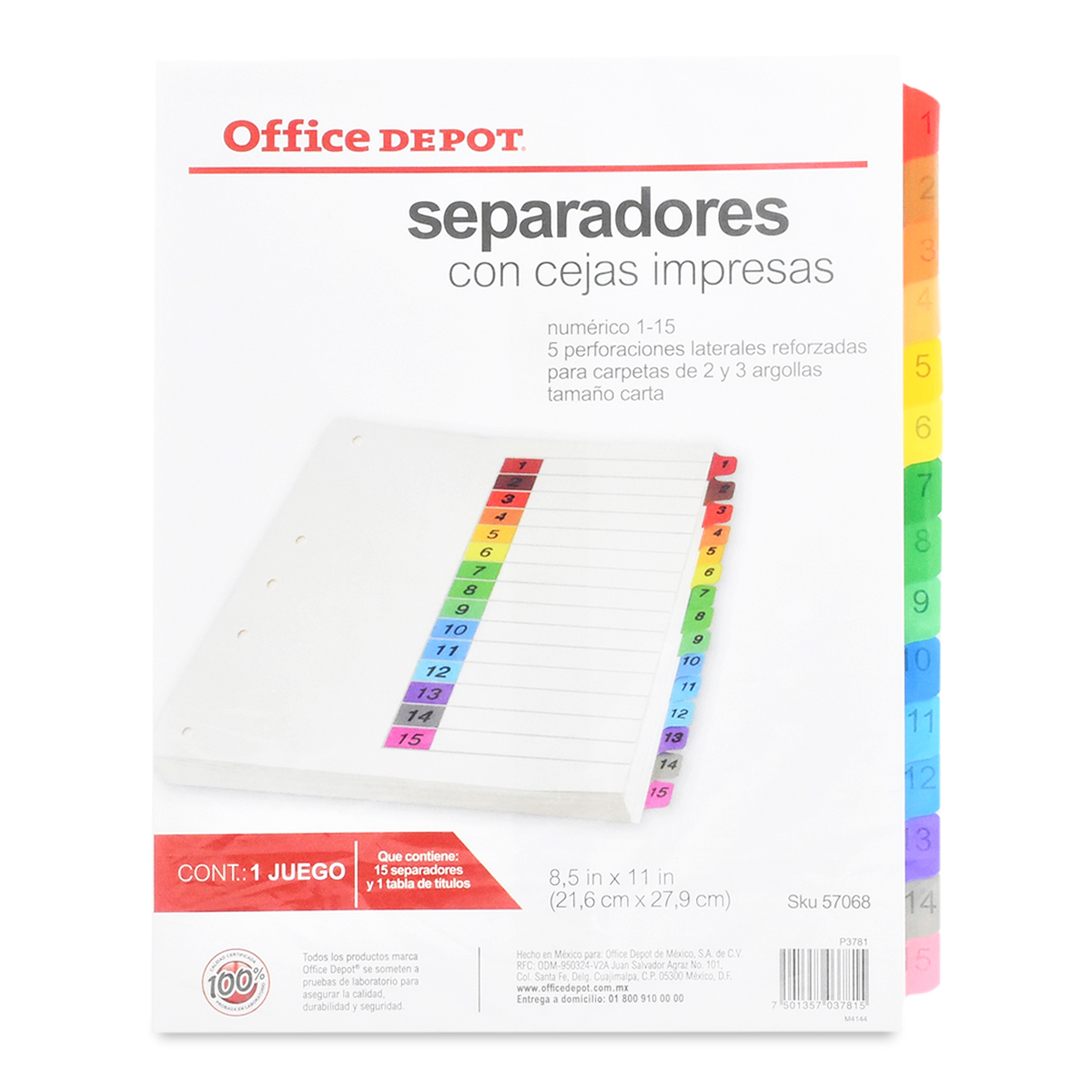 SEPARADORES OFFICE DEPOT (COLORES NUMERO, 15 PZS.) | Office Depot Mexico