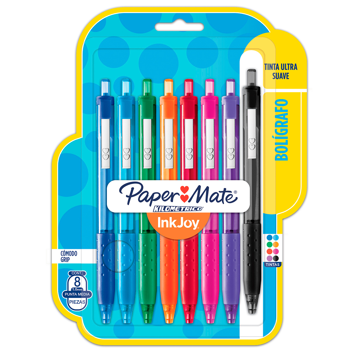 Plumas Retráctiles Paper Mate Kilométrico InkJoy 300 RT / Punto mediano / Tinta colores surtidos / 8 piezas