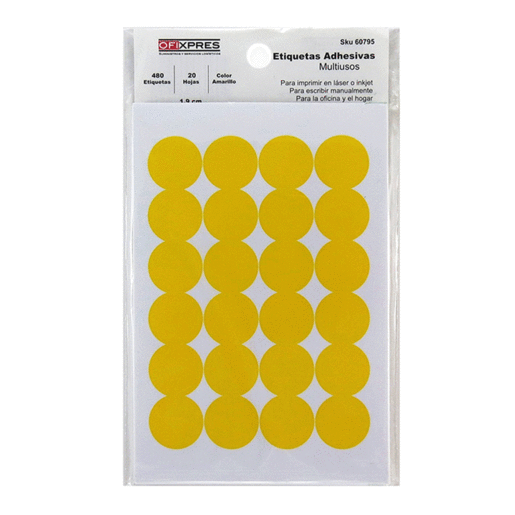 Etiquetas Adhesivas Circulares Office Depot 5373 / 1.9 cm / 20 hojas / Amarillas 