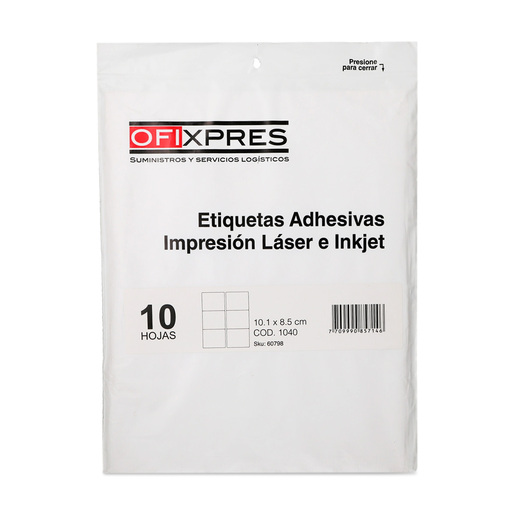 Etiquetas Adhesivas para Impresión Ofixpres / 10.1 x 8.5 cm / Blanco / 25 etiquetas