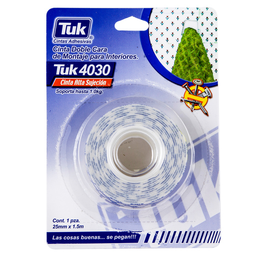 Cinta de Montaje Doble Capa Tuk 4030 / Blanco / 25 mm x 1.5 m / 1 pieza