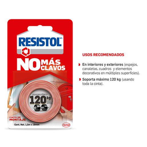 Cinta de Montaje Resistol No Más Clavos / 120 kg / 1.5 m / 1 pieza