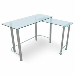 Escritorio L Office Depot Slider / Plata / Cristal templado / Acero Escritorio L Office Depot Slider / Plata / Cristal templado / Acero