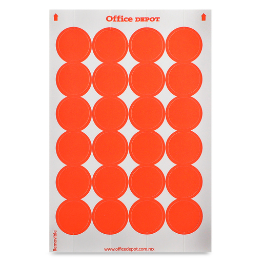 Etiquetas Adhesivas Circulares Office Depot / 1.9 cm / Naranja / 480 etiquetas