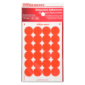 Etiquetas Adhesivas Circulares Office Depot / 1.9 cm / Naranja / 480 etiquetas