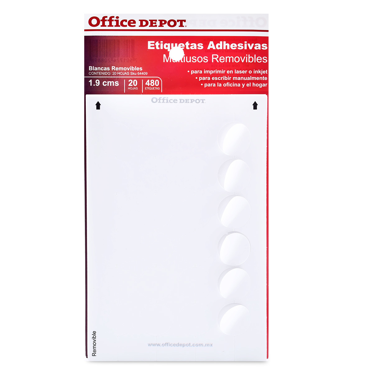 Etiquetas Adhesivas Removibles Circulares Office Depot / 1.9 cm / Blanco / 480 etiquetas