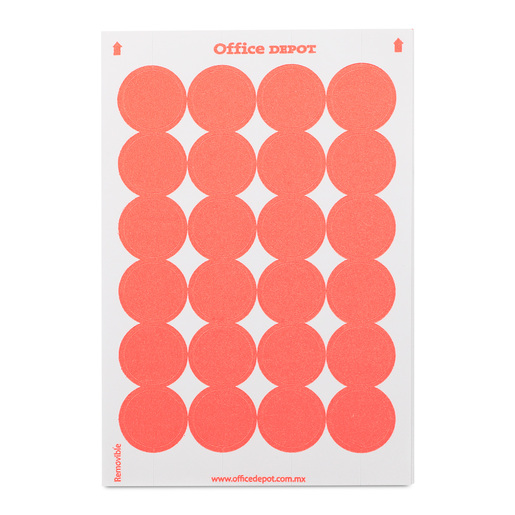 Etiquetas Adhesivas Circulares Office Depot / 1.9 cm / Rojo fluorescente/ 480 etiquetas
