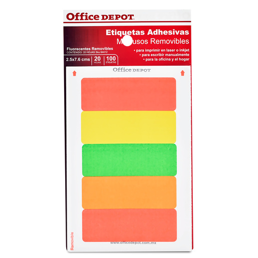 Etiquetas Adhesivas Rectangulares Office Depot / 2.5 x 7.6 cm / Colores Surtidos / 100 etiquetas