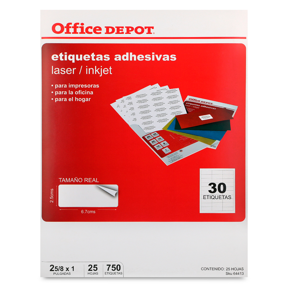 Etiquetas Adhesivas para Impresión Office Depot / 2.5 x 6.7 cm / Blanco / 750 etiquetas