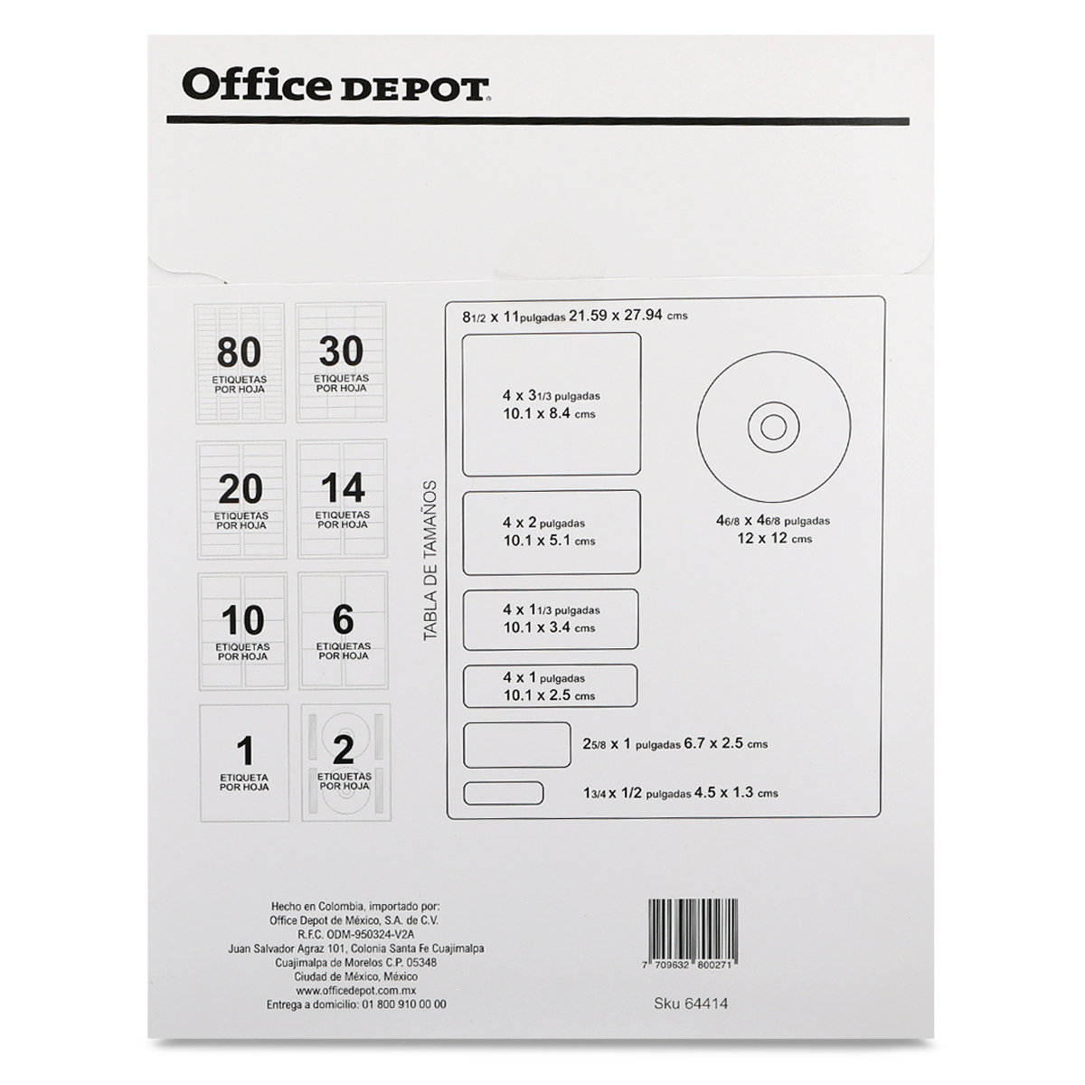 Etiquetas Adhesivas para Impresión Office Depot  x  cm Blanco 3000  etiquetas | Office Depot Mexico