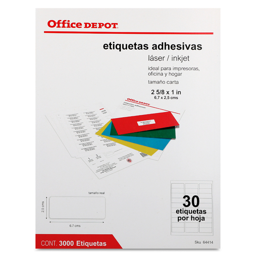 Etiquetas Adhesivas para Impresión Office Depot / 2.5 x 6.7 cm / Blanco / 3000 etiquetas