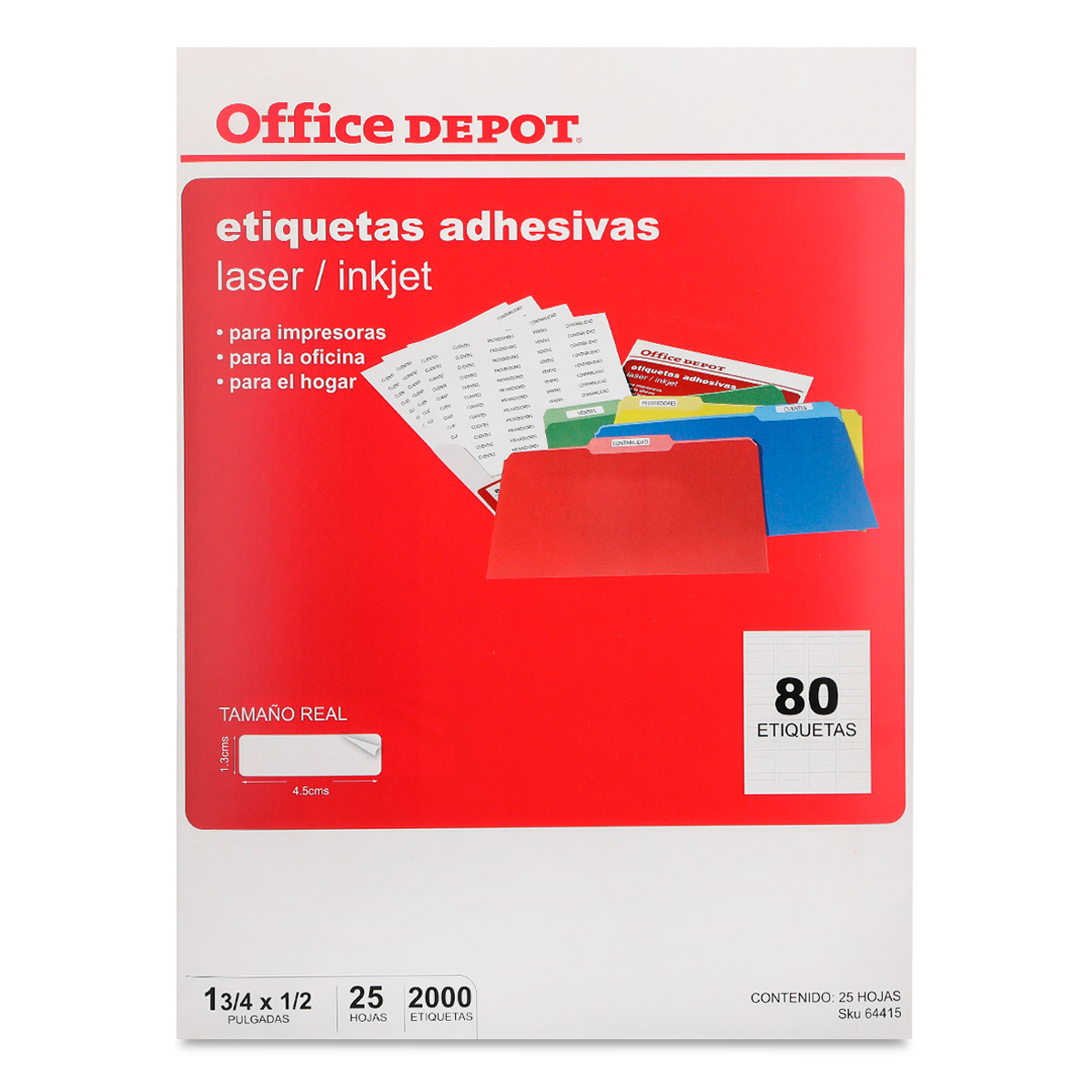 Etiquetas Adhesivas para Impresión Office Depot / 1.3 x 4.5 cm / Blanco / 2000 etiquetas