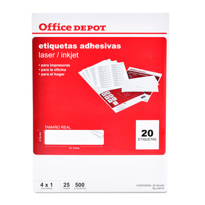 Etiquetas Adhesivas para Impresión Office Depot / 2.5 x 10.1 cm / Blanco / 500 etiquetas Etiquetas Adhesivas para Impresión Office Depot / 2.5 x 10.1 cm / Blanco / 500 etiquetas