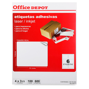 Etiquetas Adhesivas para Impresión Office Depot / 8.4 x 10.1 cm / Blanco / 600 etiquetas Etiquetas Adhesivas para Impresión Office Depot / 8.4 x 10.1 cm / Blanco / 600 etiquetas